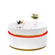 Tavi Coffee Table- 39 Inch Round Glass Top and LED Lit Gold Brim- White