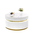Tavi Coffee Table- 39 Inch Round Glass Top and LED Lit Gold Brim- White