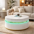Tavi Coffee Table- 39 Inch Round Glass Top and LED Lit Gold Brim- White