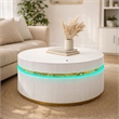 Tavi Coffee Table- 39 Inch Round Glass Top and LED Lit Gold Brim- White
