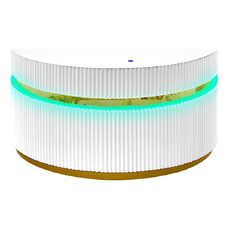 Tavi Coffee Table- 39 Inch Round Glass Top and LED Lit Gold Brim- White