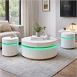 Tavi 3pc Coffee Table Set with 2 End Tables- Round Glass Top and LED- White