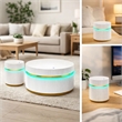 Tavi 3pc Coffee Table Set with 2 End Tables- Round Glass Top and LED- White