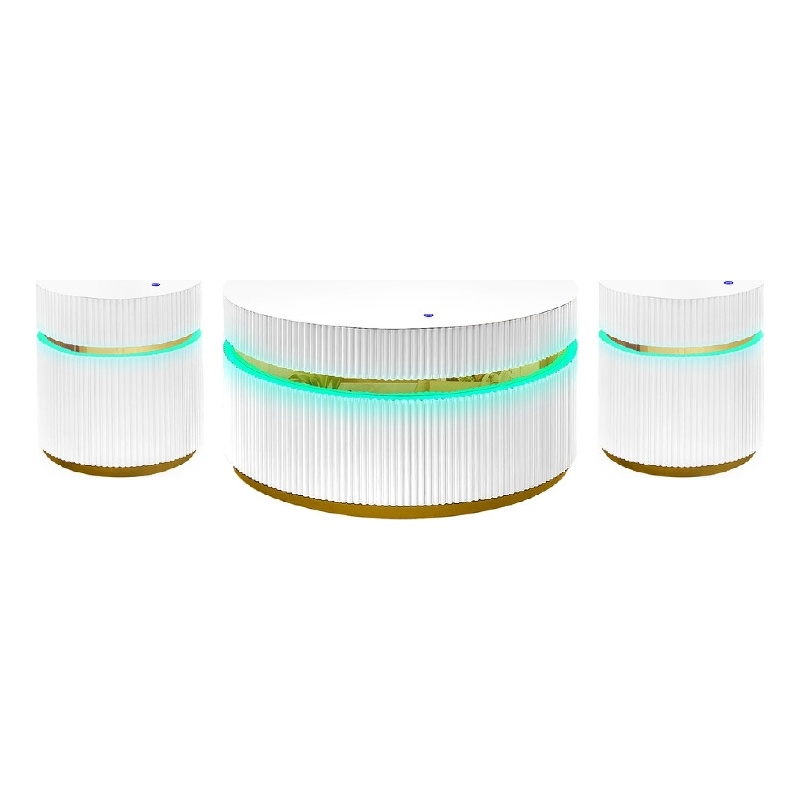 Tavi 3pc Coffee Table Set with 2 End Tables- Round Glass Top and LED- White