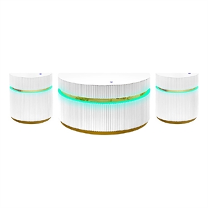 Tavi 3pc Coffee Table Set with 2 End Tables- Round Glass Top and LED- White
