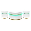 Tavi 3pc Coffee Table Set with 2 End Tables- Round Glass Top and LED- White