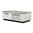 Sda Coffee Table- 47 Inch Faux Marble Top- Drawer and 2 Shelves- White