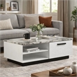 Sda Coffee Table- 47 Inch Faux Marble Top- Drawer and 2 Shelves- White
