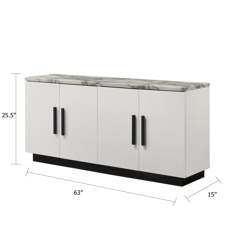Sda Sideboard Buffet Console- 4 Doors with Adjustable Shelf- White 63 Inch