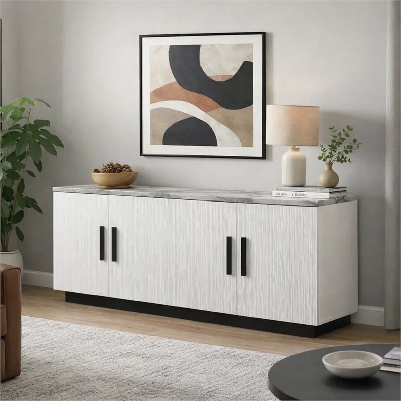 Sda Sideboard Buffet Console- 4 Doors with Adjustable Shelf- White 63 Inch