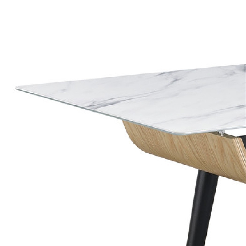 Nue Coffee Table- 47 Inch 3D Printed Glass Marble- Curved Shelf- White