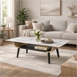 Nue Coffee Table- 47 Inch 3D Printed Glass Marble- Curved Shelf- White
