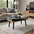 Nue Coffee Table- 47 Inch 3D Printed Glass Marble- Curved Shelf- Black