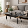 Nue Coffee Table- 47 Inch 3D Printed Glass Marble- Curved Shelf- Black