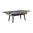 Nue Coffee Table- 47 Inch 3D Printed Glass Marble- Curved Shelf- Black