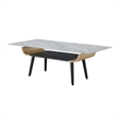 Nue Coffee Table- 47 Inch 3D Printed Glass Marble- Curved Shelf- Gray