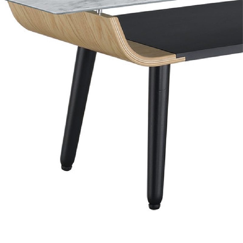 Nue Coffee Table- 47 Inch 3D Printed Glass Marble- Curved Shelf- Gray