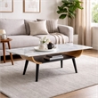 Nue Coffee Table- 47 Inch 3D Printed Glass Marble- Curved Shelf- Gray
