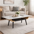 Nue Coffee Table- 47 Inch 3D Printed Glass Marble- Curved Shelf- Gray