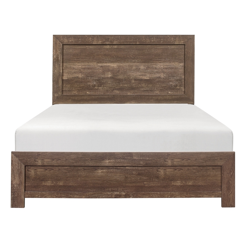 Queen Size Bedroom Set- Brown- Panel Design- 2-Piece Set with Bed and Nightstand