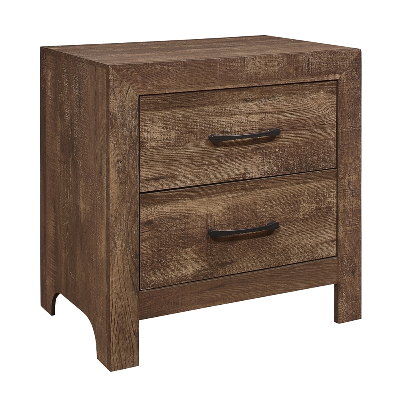 Queen Size Bedroom Set- Brown- Panel Design- 2-Piece Set with Bed and Nightstand