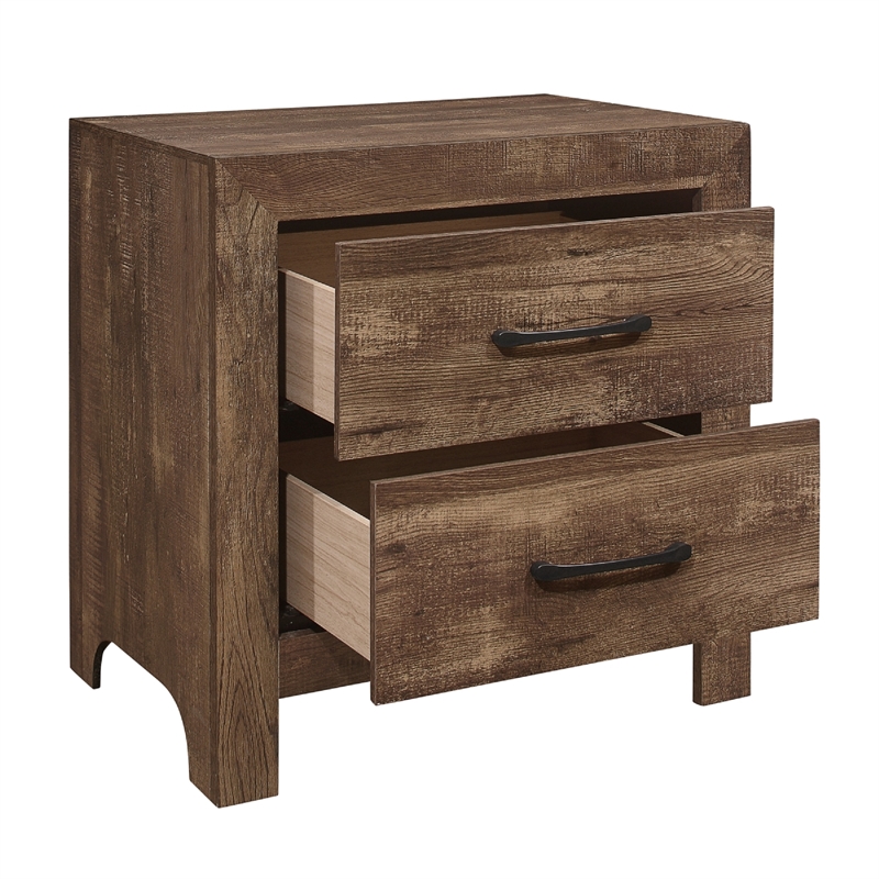 Queen Size Bedroom Set- Brown- Panel Design- 2-Piece Set with Bed and Nightstand