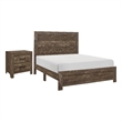 Queen Size Bedroom Set- Brown- Panel Design- 2-Piece Set with Bed and Nightstand