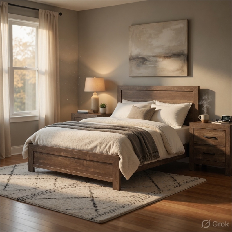 Queen Size Bedroom Set- Brown- Panel- 3-Piece Set with Bed and Two Nightstands