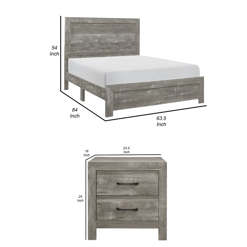 Queen Size Bedroom Set-Gray-Panel Headboard- 2-Piece Set with Bed and Nightstand
