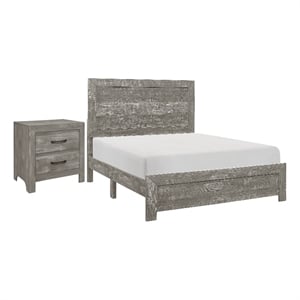 Queen Size Bedroom Set-Gray-Panel Headboard- 2-Piece Set with Bed and Nightstand