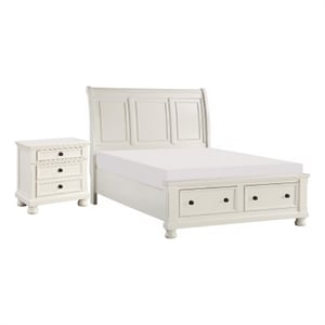 Queen Bedroom Set-White-Storage Bed with Drawers- 2-Piece Set Bed and Nightstand