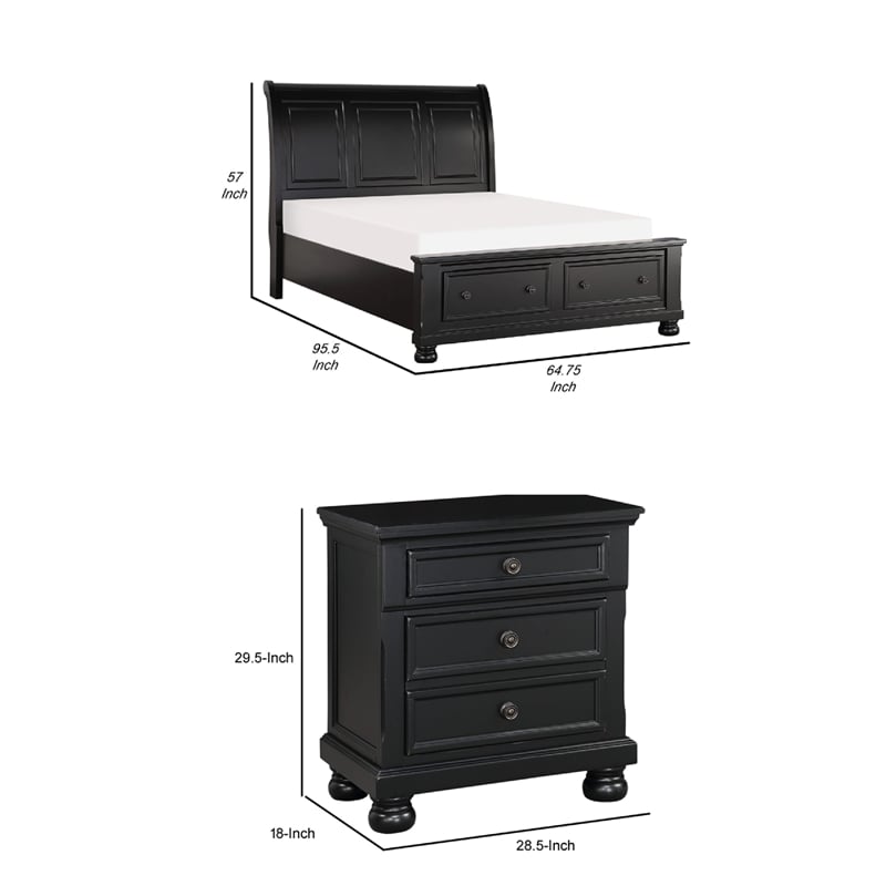 Queen Bedroom Set- Black-Storage Bed with Drawer-2-Piece with Bed and Nightstand