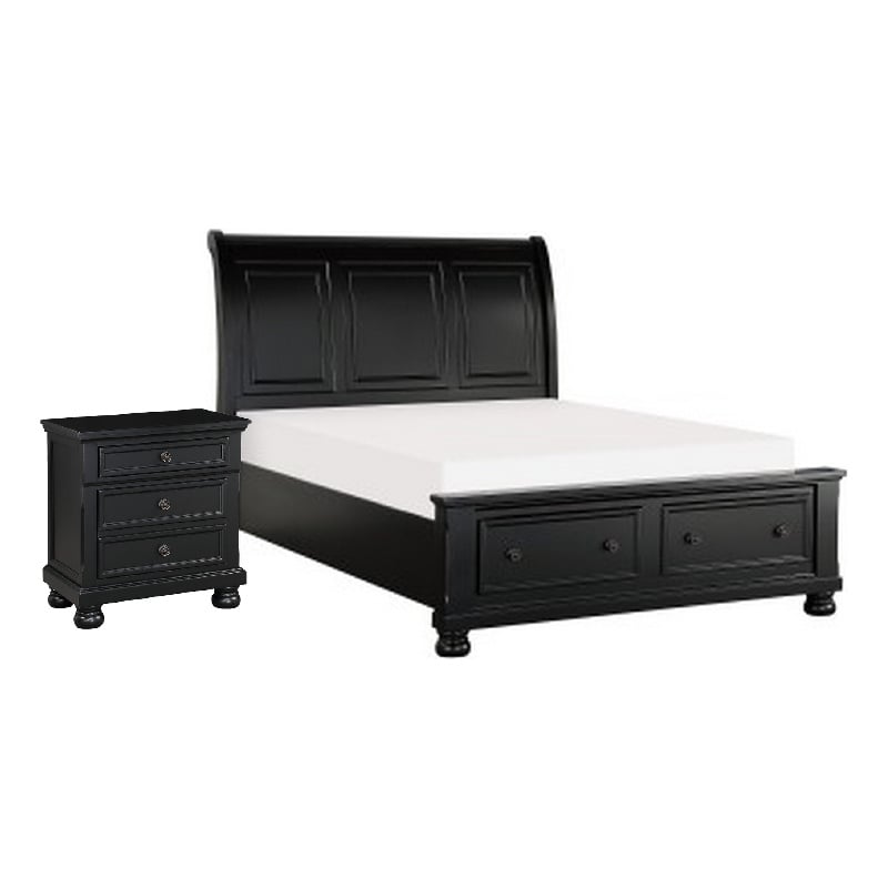 Queen Bedroom Set- Black-Storage Bed with Drawer-2-Piece with Bed and Nightstand