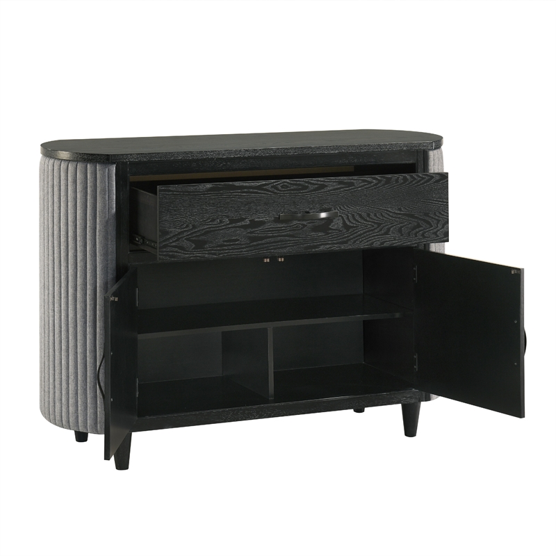 Sevy Sideboard Buffet Console with Retro Fabric- Black and Gray- 52 Inch