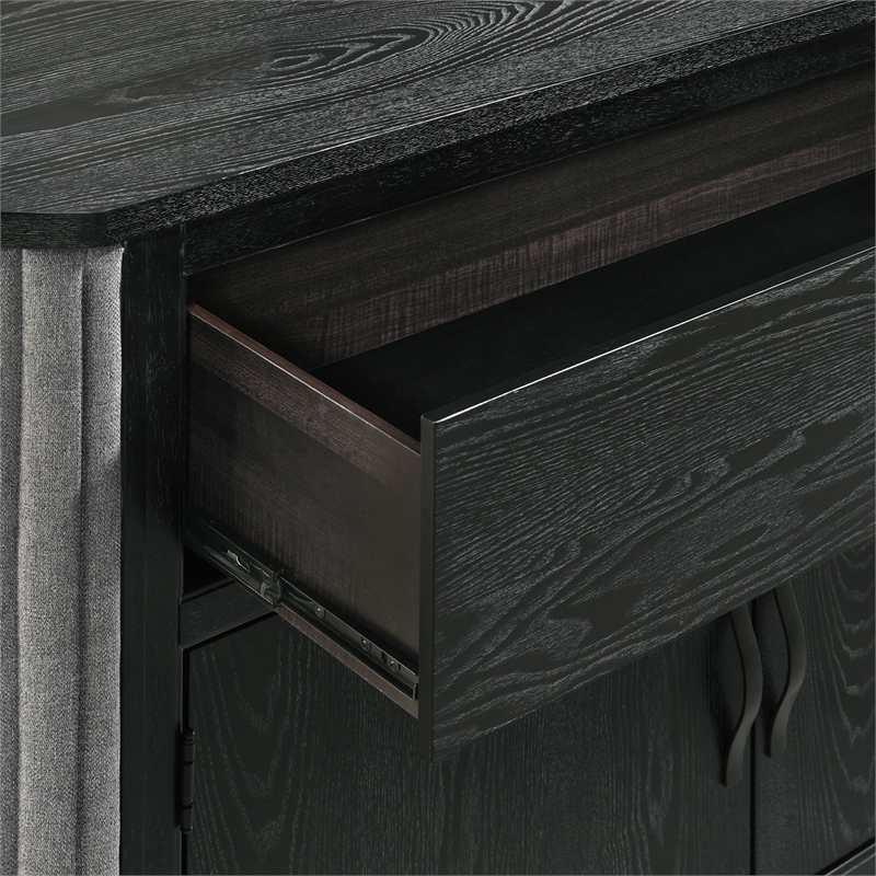 Sevy Sideboard Buffet Console with Retro Fabric- Black and Gray- 52 Inch