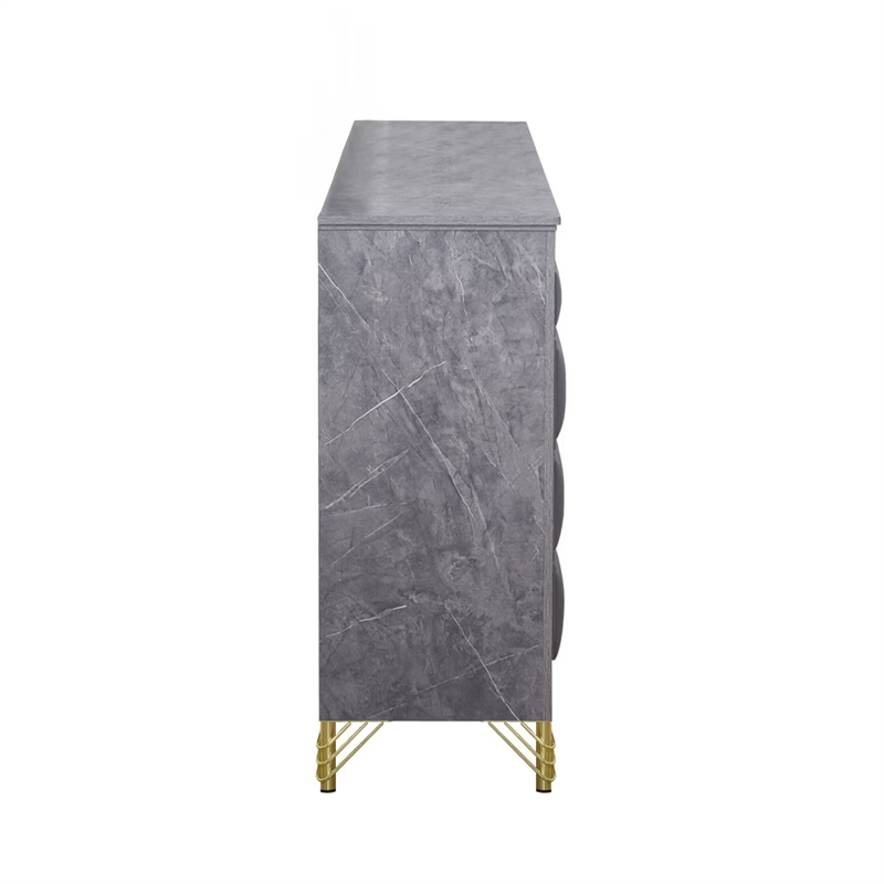 Semy Wide Dresser- 10 Drawers- 1 Cabinet- Charcoal Gray Wood- Gold