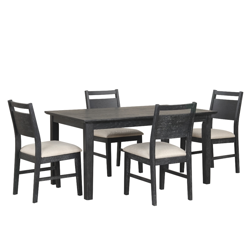 Saby 5pc Dining Table Set- 4 Side Chairs- Black Rubberwood- Light Brown