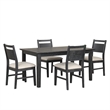 Saby 5pc Dining Table Set- 4 Side Chairs- Black Rubberwood- Light Brown