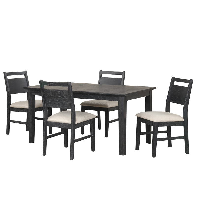 Saby 5pc Dining Table Set- 4 Side Chairs- Black Rubberwood- Light Brown