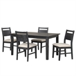 Saby 5pc Dining Table Set- 4 Side Chairs- Black Rubberwood- Light Brown