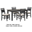 Saby 5pc Dining Table Set- 4 Side Chairs- Black Rubberwood- Light Brown