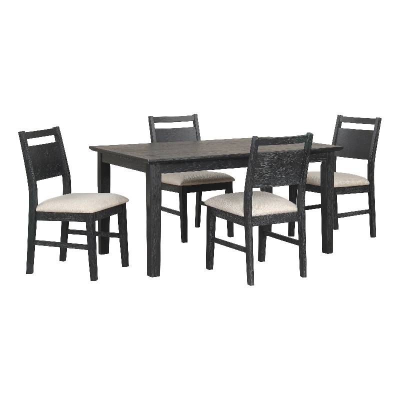 Saby 5pc Dining Table Set- 4 Side Chairs- Black Rubberwood- Light Brown