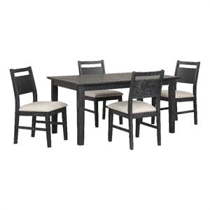 Saby 5pc Dining Table Set- 4 Side Chairs- Black Rubberwood- Light Brown