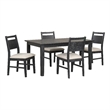 Saby 5pc Dining Table Set- 4 Side Chairs- Black Rubberwood- Light Brown