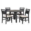 Saby 5pc Round Dining Table Set- 4 Side Chairs- Black Wood- Light Brown
