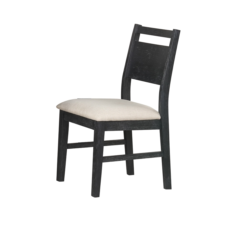 Saby 5pc Round Dining Table Set- 4 Side Chairs- Black Wood- Light Brown