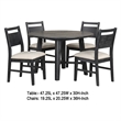 Saby 5pc Round Dining Table Set- 4 Side Chairs- Black Wood- Light Brown