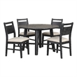 Saby 5pc Round Dining Table Set- 4 Side Chairs- Black Wood- Light Brown