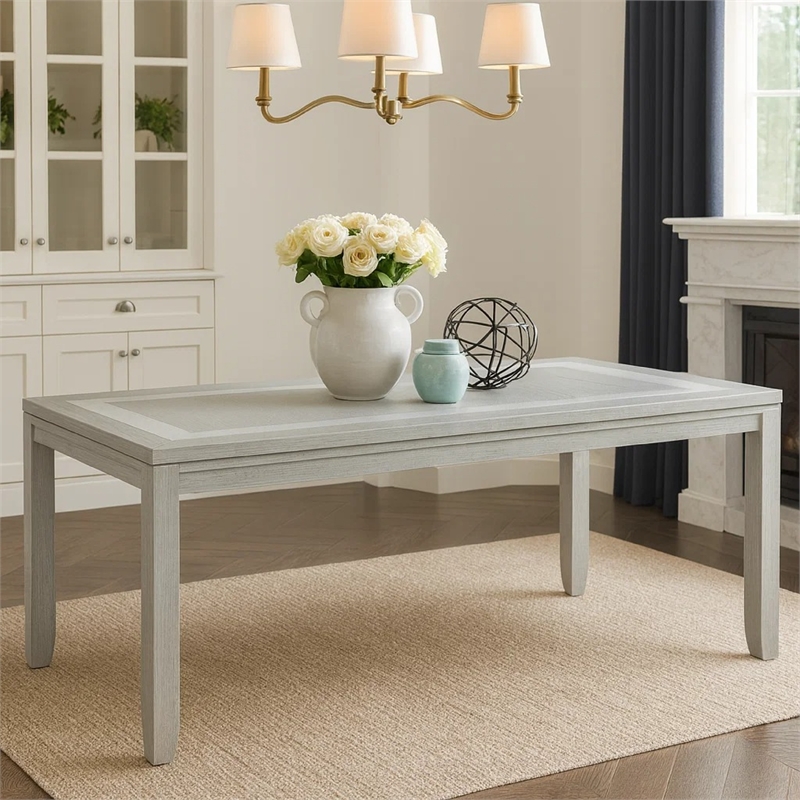 Ion Dining Table- Gray Rubberwood- White Marble Inlay- 78-102 Inch