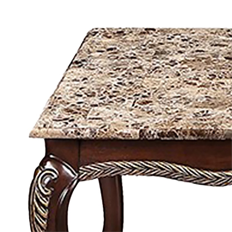 Liana Marble Coffee Table- Cherry Brown Pine Wood- Rectangular 52 Inch